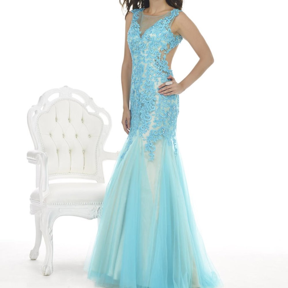 Morrell Maxie Prom/Sweet 16 Dress Aqua/Nude